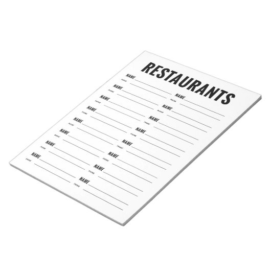 Bloc-note Formulaire d'organisation des restaurants (Incliné)