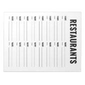 Bloc-note Formulaire d'organisation des restaurants (Devant)