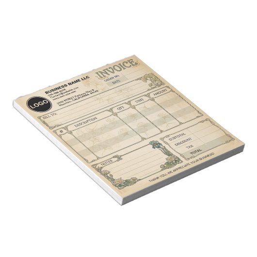Bloc-note Formulaires de commande de reçu de vente de factur (Incliné)