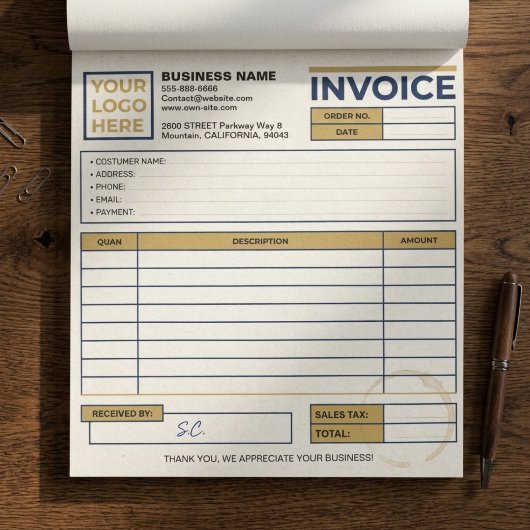 Bloc-note Formulaires de facture de vente d'entreprise impri
