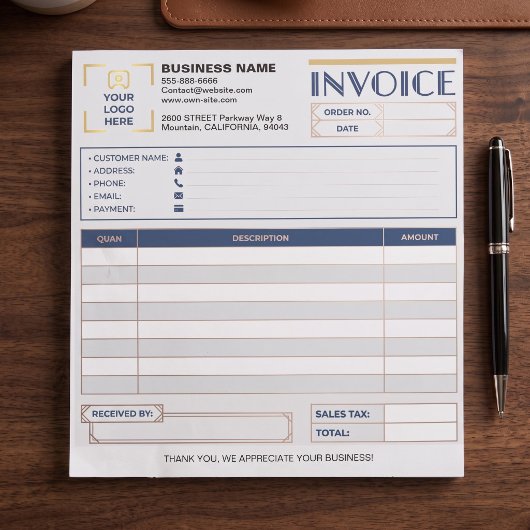 Bloc-note Formulaires de facture de vente minimaux pour les 