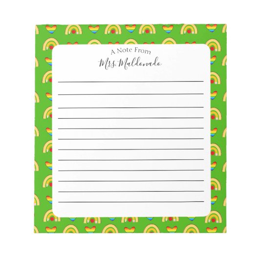 Bloc-note Fournitures scolaires Motif vert avec lignes (Devant)