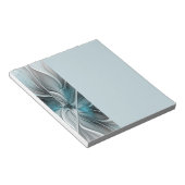 Bloc-note Fractal Floral Moderne Abstrait Fleur Bleu Gris (Incliné)
