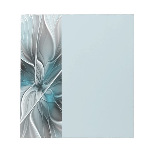 Bloc-note Fractal Floral Moderne Abstrait Fleur Bleu Gris (Devant)