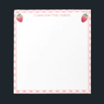 Bloc-note Fraise douce rose En vichy Check Girl's<br><div class="desc">Un bloc-notes sucré avec une bordure en en vichy rose et mes illustrations originales en fraise aquarelle.</div>