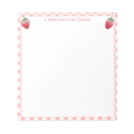 Bloc-note Fraise douce rose En vichy Check Girl's (Devant)