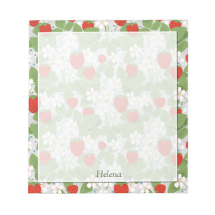 Bloc-note Fraises et fleurs rose et blanche