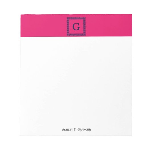 Bloc-note Framboise, Clé grecque bleue marine #1 Monogramme  (Devant)