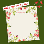Bloc-note Framboise rouge | Floral Nature Garden Personnalis<br><div class="desc">Une coccinelle solitaire trône au-dessus d'une couronne de feuillage framboise encerclant un arrière - plan beige crème avec un nom monogrammé dans une police rouge de coordination lavée. Vous pouvez ajouter un nom, vos initiales ou votre nom commercial, ou supprimer la personnalisation complètement si vous souhaitez laisser ce blanc. Un...</div>
