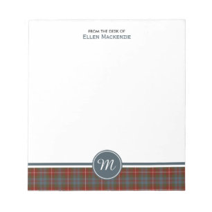 Bloc-note Fraser de monogramme patiné de tartan de Lovat