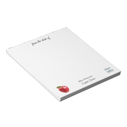 Bloc-note From the desk of teacher name red apple quote (Incliné)