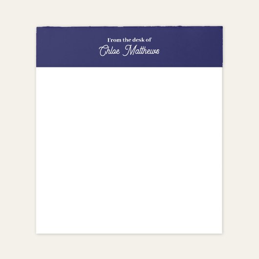 Bloc-note From The Desk Of White Script Navy Blue Border