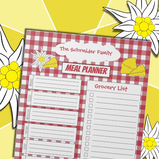 Bloc-note Fromage, Edelweiss, Planificateur de repas rouge e