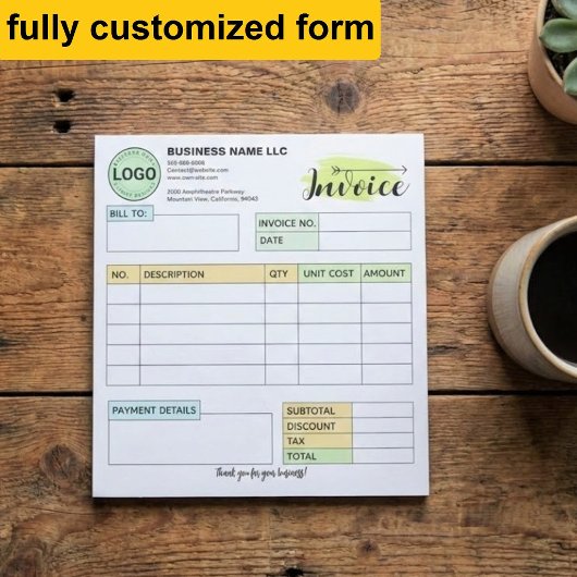 Bloc-note Full Custom invoice with logo | Small Business
