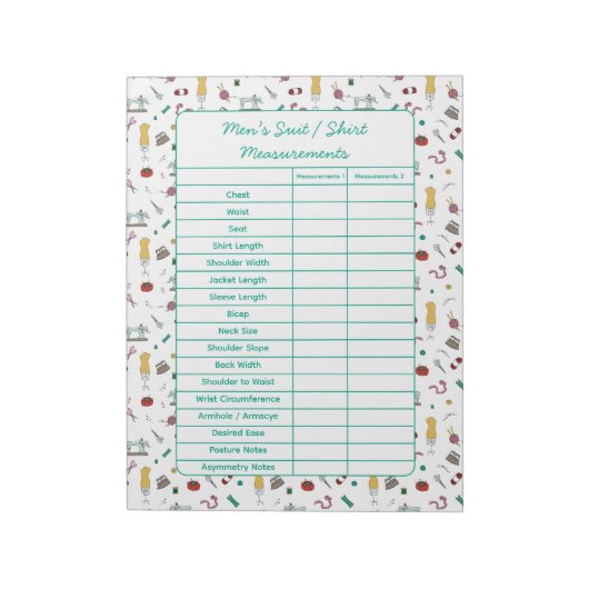 Bloc-note Fully Customizable Body Measurements Chart Notepad (Tourné)