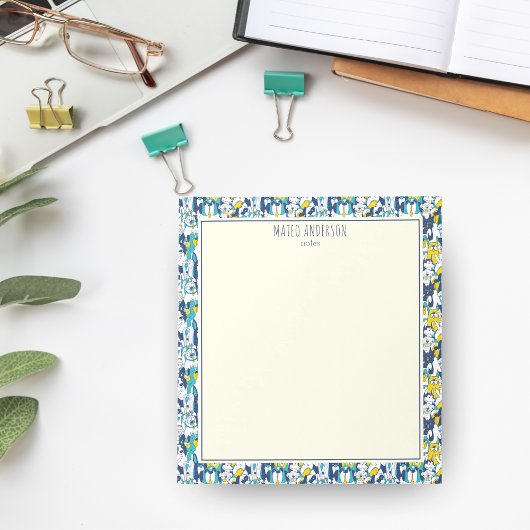 Bloc-note Fun Blue Yellow Dogs Pattern Personalized Name