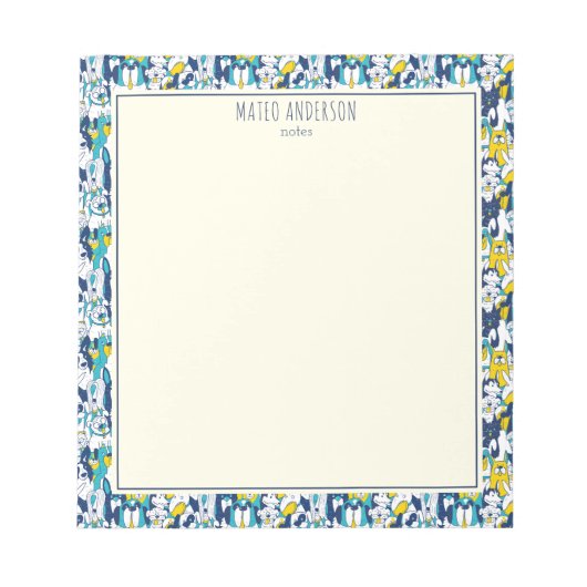 Bloc-note Fun Blue Yellow Dogs Pattern Personalized Name (Devant)