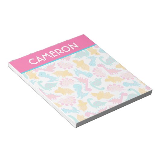 Bloc-note Fun Pink & Teal Dinosaur Pattern (Incliné)
