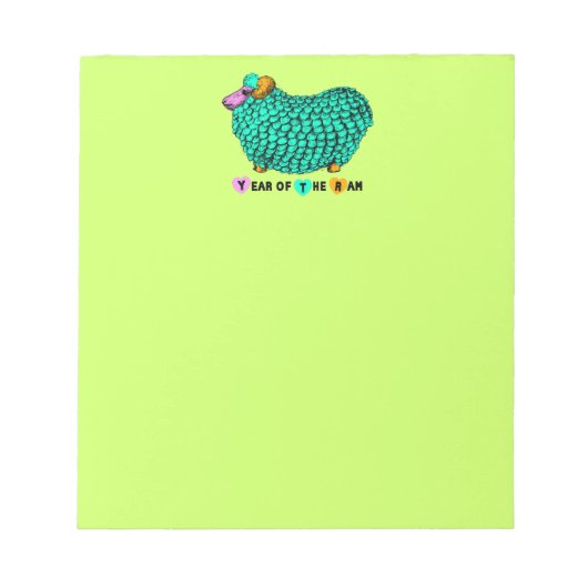 Bloc-note Funky Green Ram Chinois Année Zodiac Notepad (Devant)