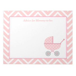 Bloc-note Futur maman poussette chevron rose et blanc