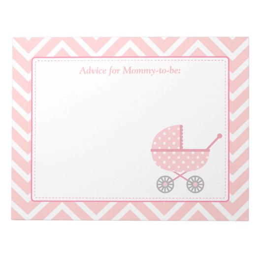 Bloc-note Futur maman poussette chevron rose et blanc (Devant)