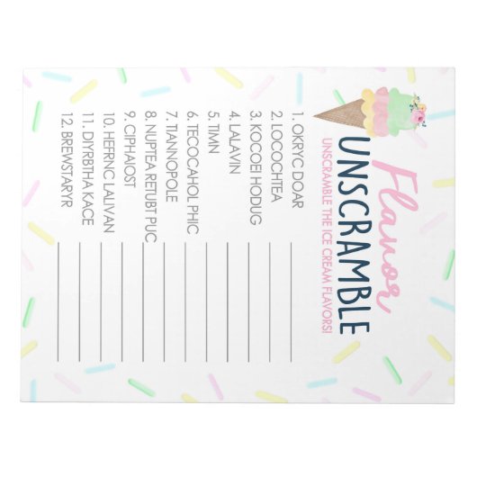 Bloc-note Game Pack de la crème glacée Flavor Unscramble Par (Devant)