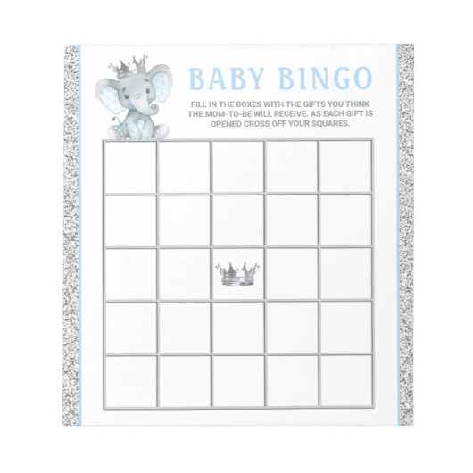 Bloc-note Garçon Elephant Baby shower Bingo Cartes de jeu (Devant)