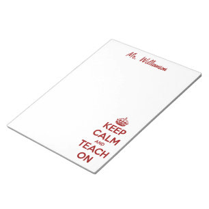 Bloc-note Gardez le calme et l'enseignez sur rouge/blanc