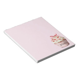 Bloc-note Gâteau Cupcake Ruban Rose Cœurs Rouges