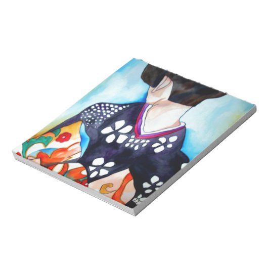 Bloc-note Geisha avec kimono bleu foncé peinture d'art origi (Tourné)