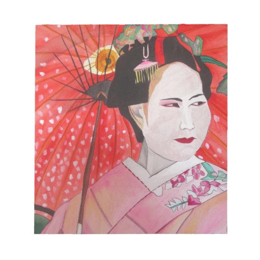 Bloc-note Geisha avec parapluie rouge peinture d'art origina (Devant)