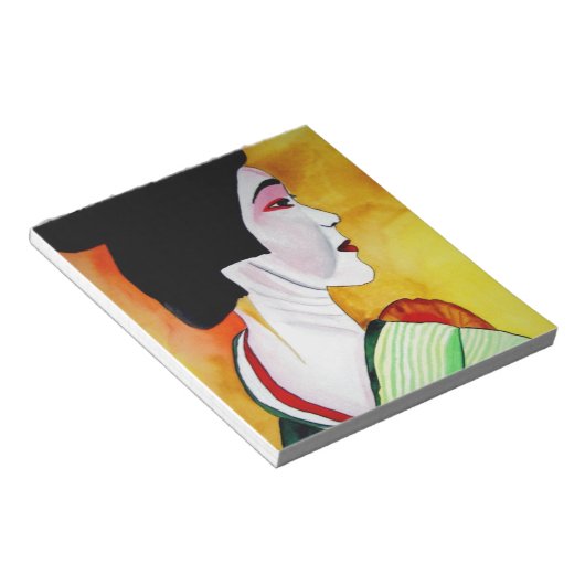 Bloc-note Geisha japonais avec kimono vert art original (Incliné)
