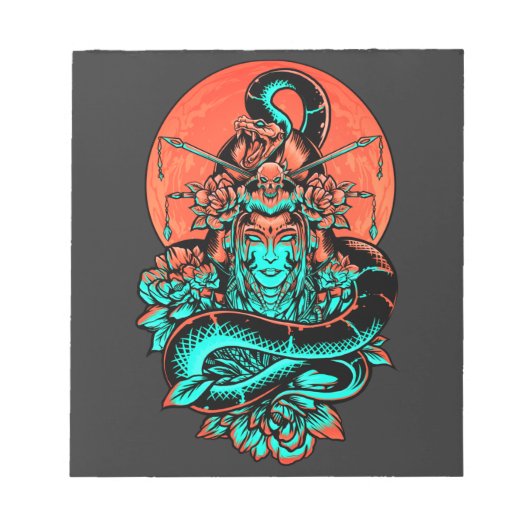 Bloc-note Geisha Tattoo brûlé orange et noir (Devant)