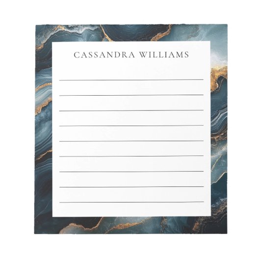 Bloc-note Géode d'Agate avec or et marbre bleu marine Liner (Devant)