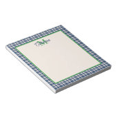 Bloc-note Gingham à carreaux bleu et vert Tartan Monogramme (Incliné)