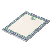 Bloc-note Gingham à carreaux bleu et vert Tartan Monogramme (Tourné)