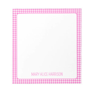 Bloc-note Gingham à carreaux rose et blanc personnalisé