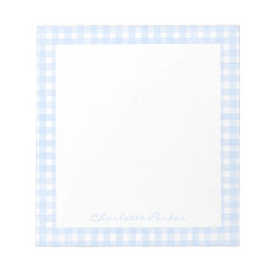 Bloc-note Gingham Bleu Poussiéreux Nom Personnalisé