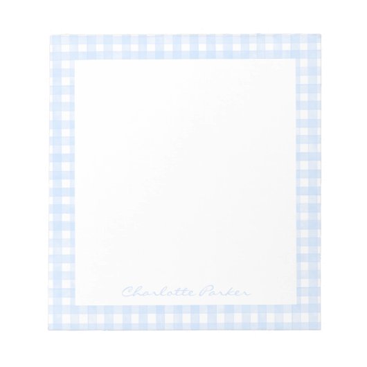 Bloc-note Gingham Bleu Poussiéreux Nom Personnalisé (Devant)