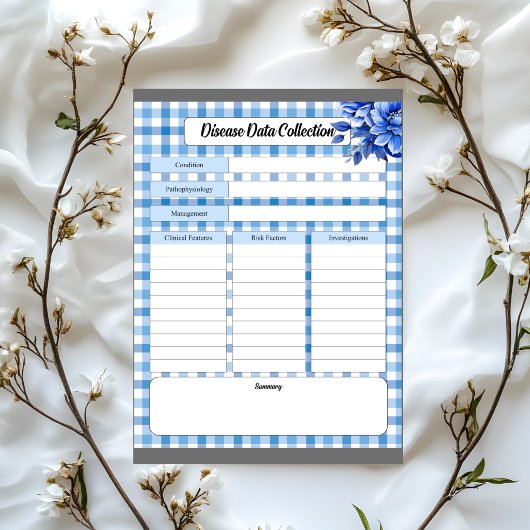Bloc-note Gingham Floral Bleu _ Collection de données sur le