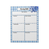 Bloc-note Gingham Floral Bleu_ Compétences en Soins Infirmie (Tourné)