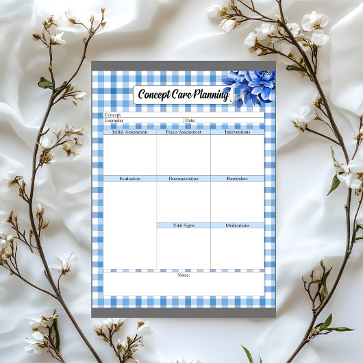 Bloc-note Gingham Floral Bleu _ Concept de planification de