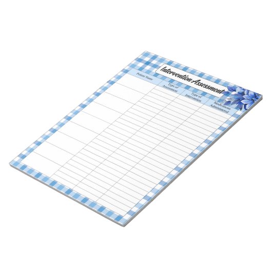 Bloc-note Gingham Floral Bleu _ Évaluation d'intervention (Incliné)