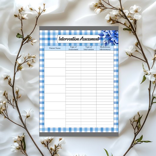 Bloc-note Gingham Floral Bleu _ Évaluation d'intervention