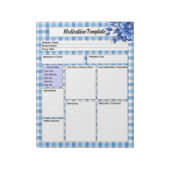 Bloc-note Gingham Floral Bleu _ Modèle de Médicament (Tourné)