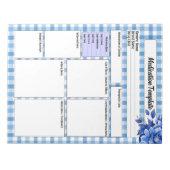 Bloc-note Gingham Floral Bleu _ Modèle de Médicament (Devant)