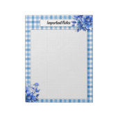 Bloc-note Gingham Floral Bleu _ Notes Importantes (Tourné)