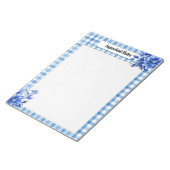 Bloc-note Gingham Floral Bleu _ Notes Importantes (Incliné)