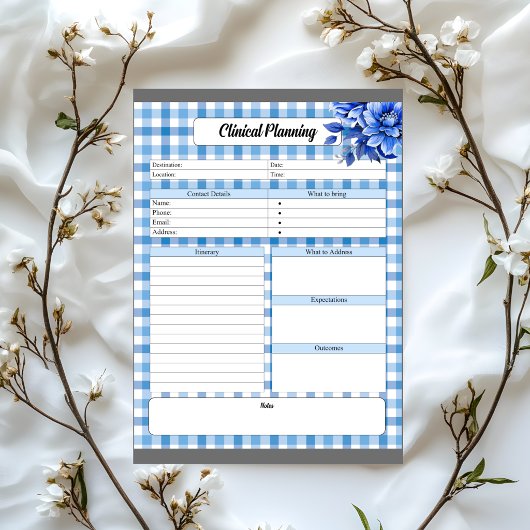 Bloc-note Gingham Floral Bleu _ Planification Clinique