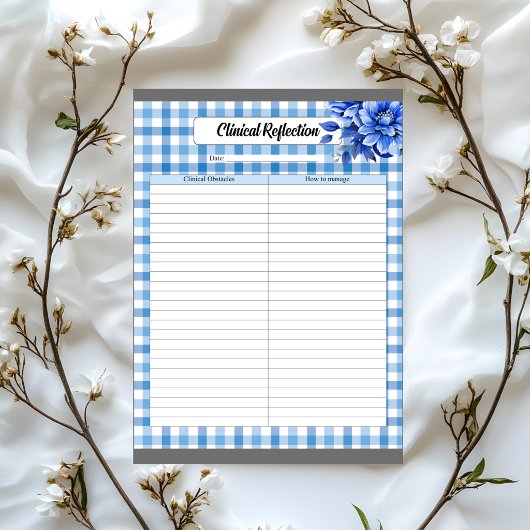 Bloc-note Gingham Floral Bleu_ Réflexion Clinique